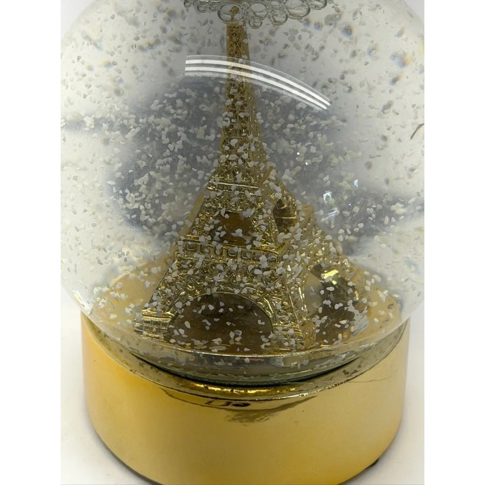 Walgreens Eiffel Tower Water Globe Glitter Snow Globe Gold Base Decor